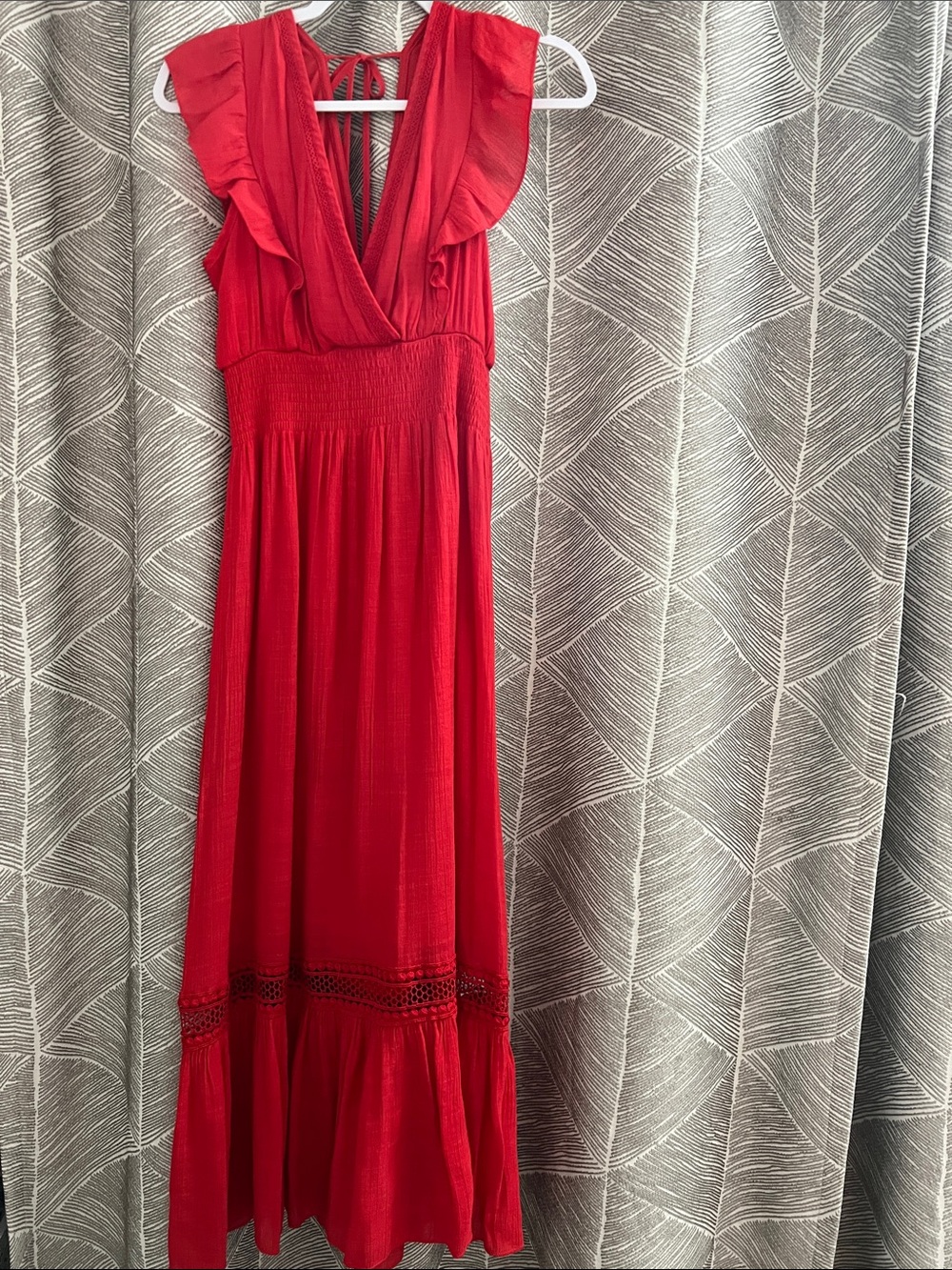Red V-Neck Ruffle Maxi Dress - Picture 1 of 4
